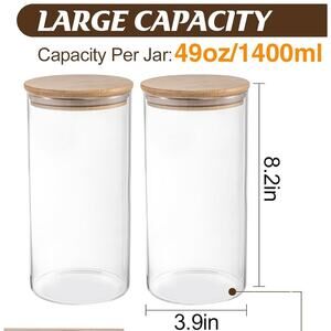 Glass Storage Jars Set of 2 (49oz/1400ml) with Bamboo Lid